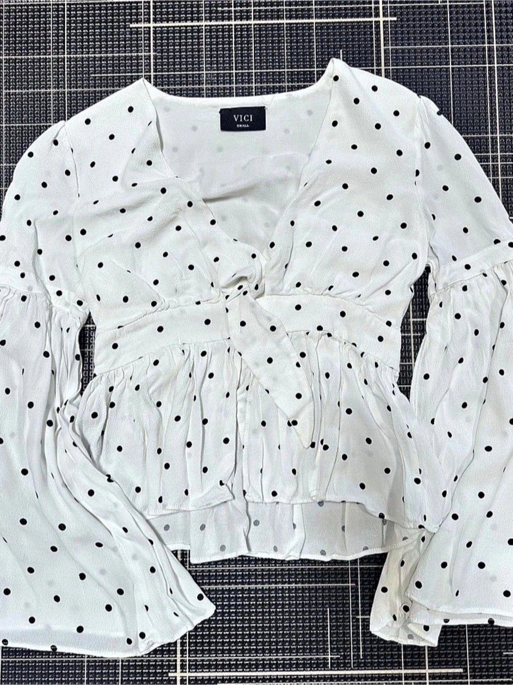 VICI Polka Dot Tie-Front Blouse in White & Black Like New